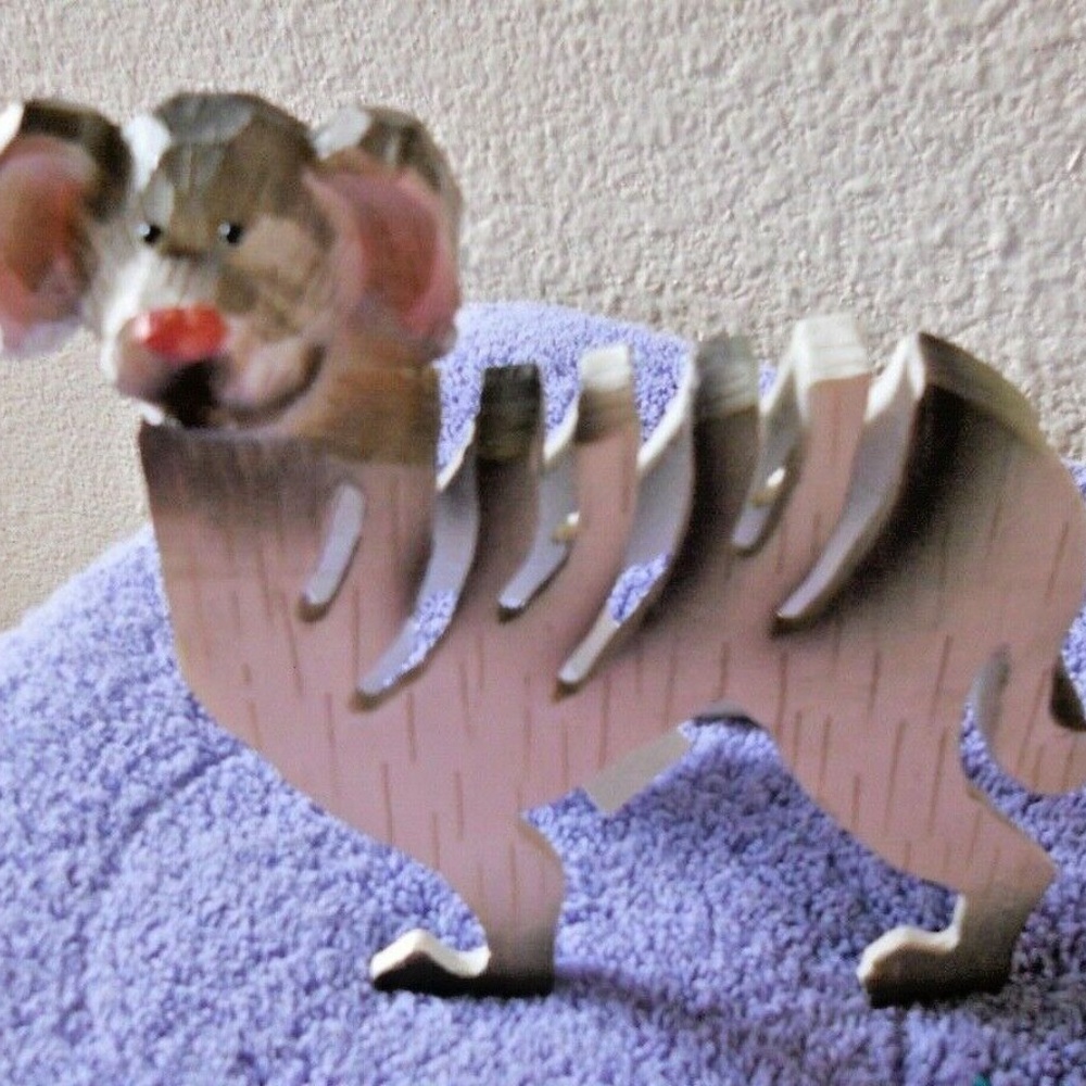 New Wood Carved Dog Letter Holder  5" Lgth Office